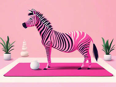 zebra doing yoga on a pink mat.jpg